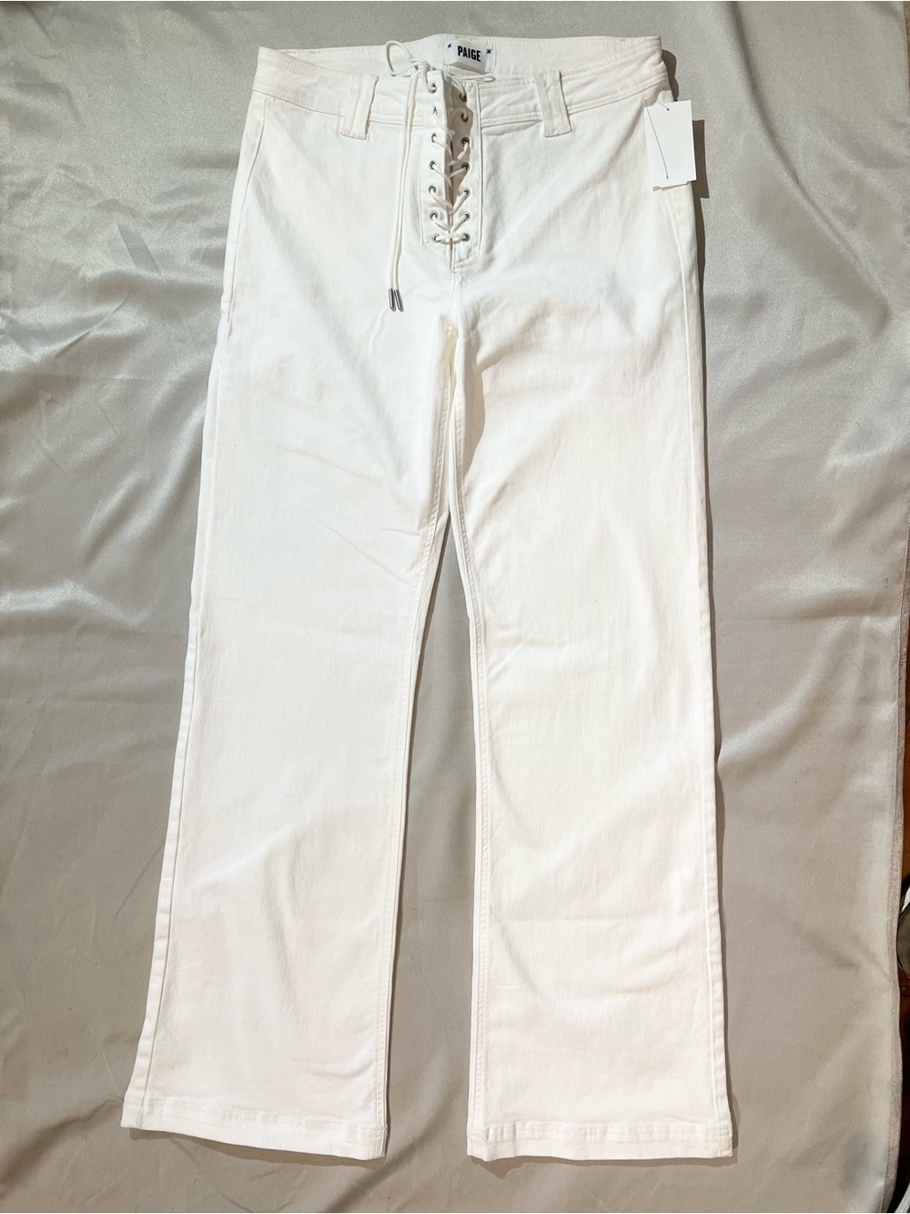 PAIGE Leenah Lace Up Wide Leg Jeans White Size 30 High Rise $128 NWT - Picture 3 of 5